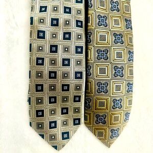 2 Men’s Designer Handmade Textured Silk Ties Geometric Luxury Old Money Corp Dad